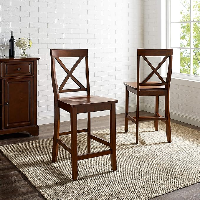 Crosley Furniture X-Back Wood Counter Height Bar Stools Set of 2, Vintage - Image 6
