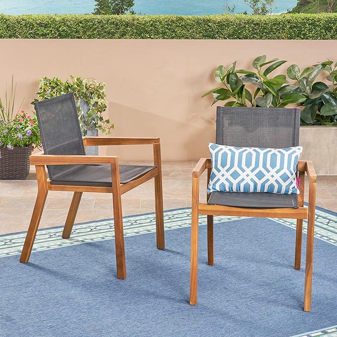 Merax Mesh Seating Solid Wood Dining Chairs Set of 2, French Country Style - Image 5