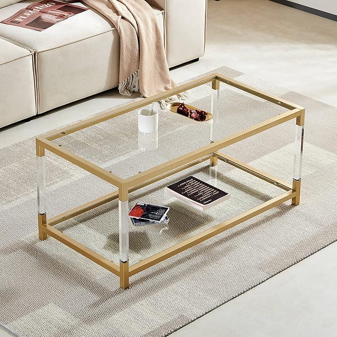 AGV LIGHTING 202205 BLEVIO Coffee Table, Modern Design Dual-Layer Coffee Table by AGVLightning
