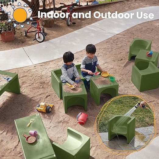 ECR4Kids Tri-Me Table and Cube Chair Set, Hunter Green - Image 5