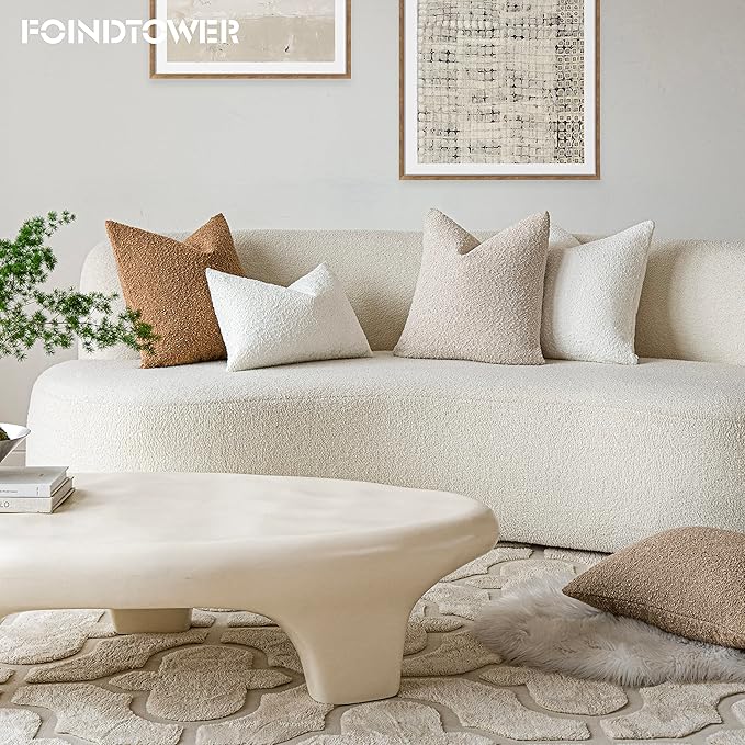 Foindtower Pack of 2 Textured Boucle Throw Pillow Covers Accent Solid Lumbar - Image 7