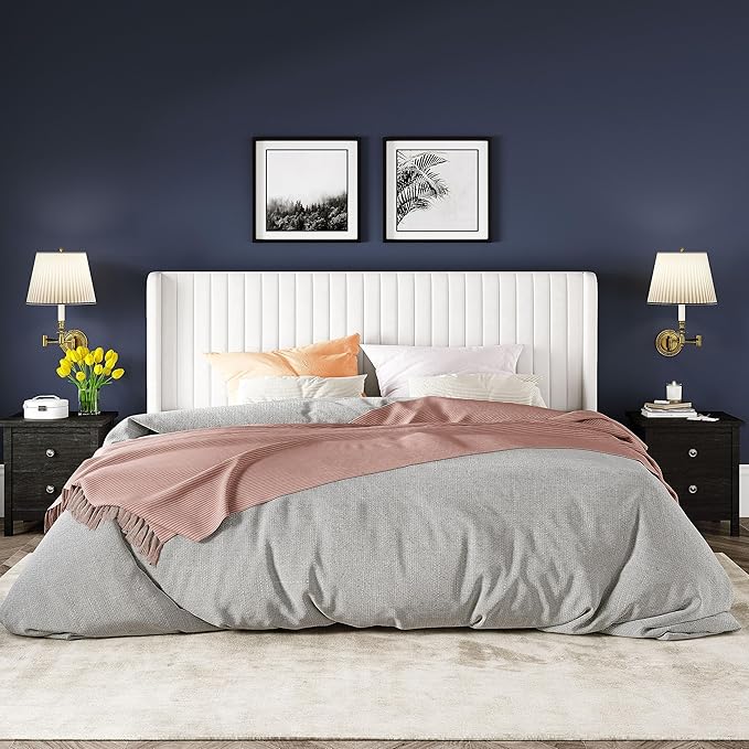 Allewie King Size Velvet Bed Frame/Vertical Channel Tufted Wingback - Image 3