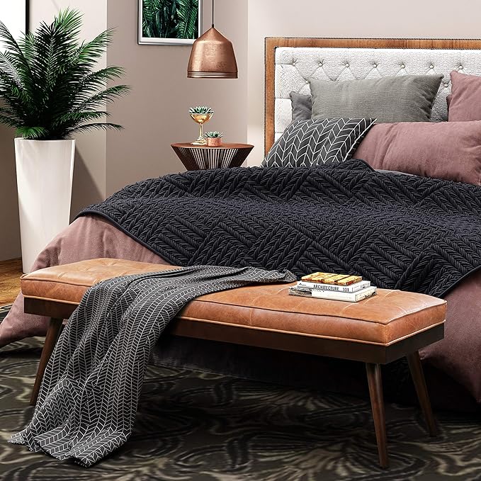 POLY & BARK 55" Tufted Leather Bed Bench - Image 2