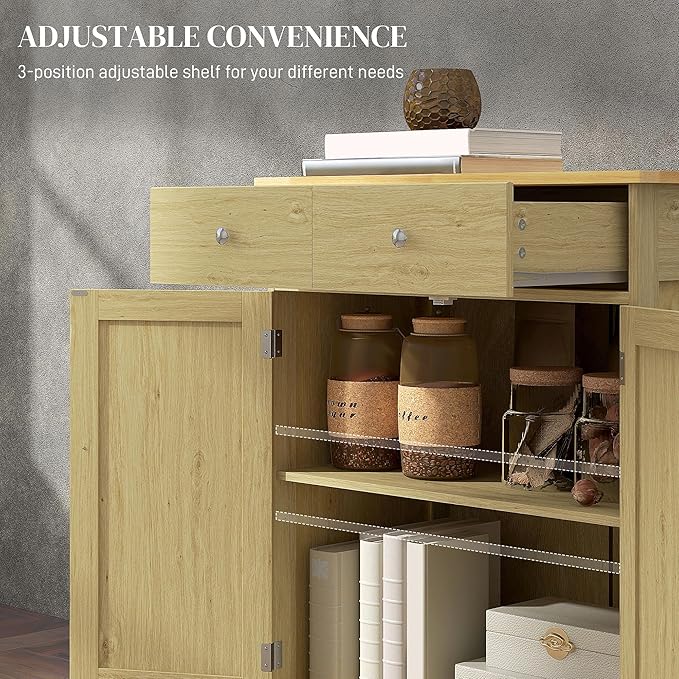 HOMCOM Sideboard with Solid Wood Countertop, Modern Kitchen Storage Cabinet - Image 6