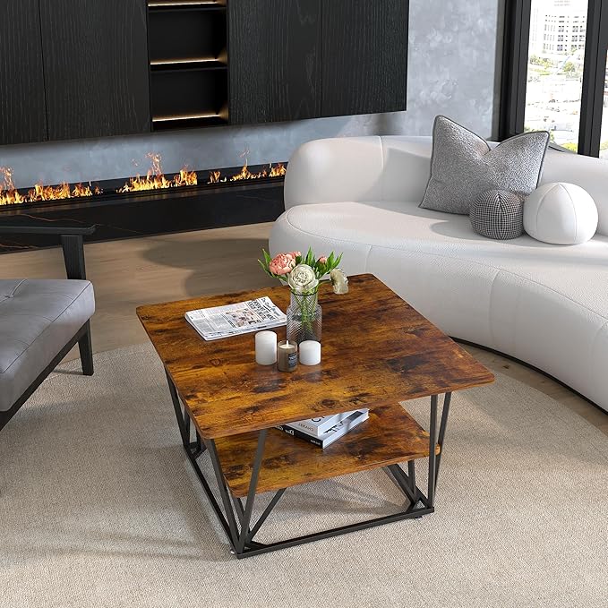 Elephance Square Coffee Table for Living Room, Modern 31.5" Two-Tier Caramel - Image 7