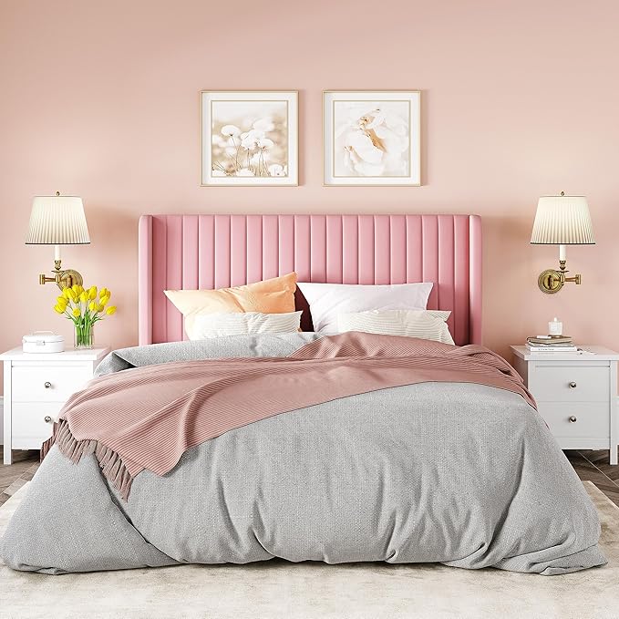 Allewie Full Size Velvet Bed Frame/Vertical Channel Tufted Wingback - Image 3