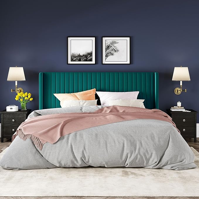 Allewie King Size Bed Frame/Velvet Upholstered Platform Bed/Vertical Channel - Image 3