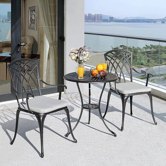 NUU GARDEN Bistro Set 3 Piece Outdoor Cast Aluminum Patio Bistro Set Patio - Image 3
