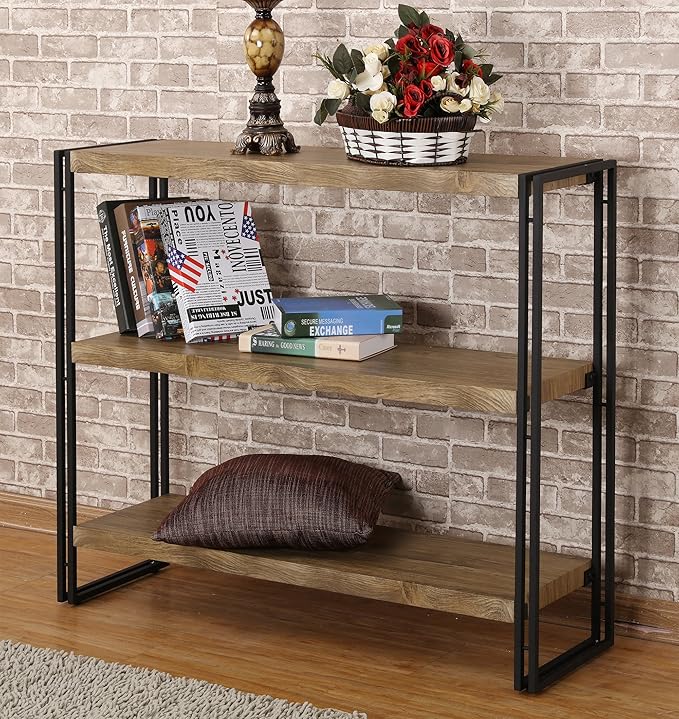3 Tier Bookshelf Rustic Industrial Bookcase - Image 2