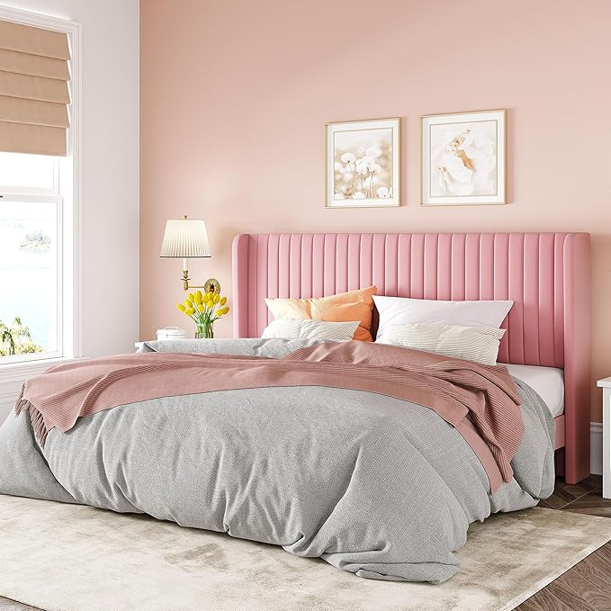 Allewie King Size Velvet Bed Frame/Vertical Channel Tufted Wingback by Allewie