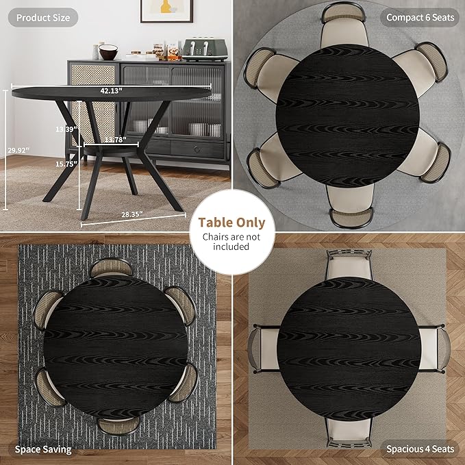 Black Dining Table for 4, 42 Inch Round Kitchen Table - Image 5
