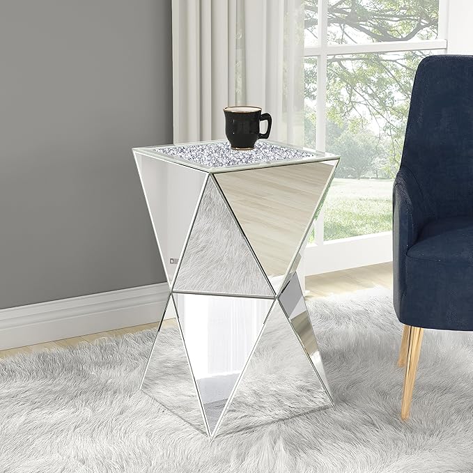 ENENE Mirrored Diamond Setting End Table Glass Decorative Side Table - Image 6