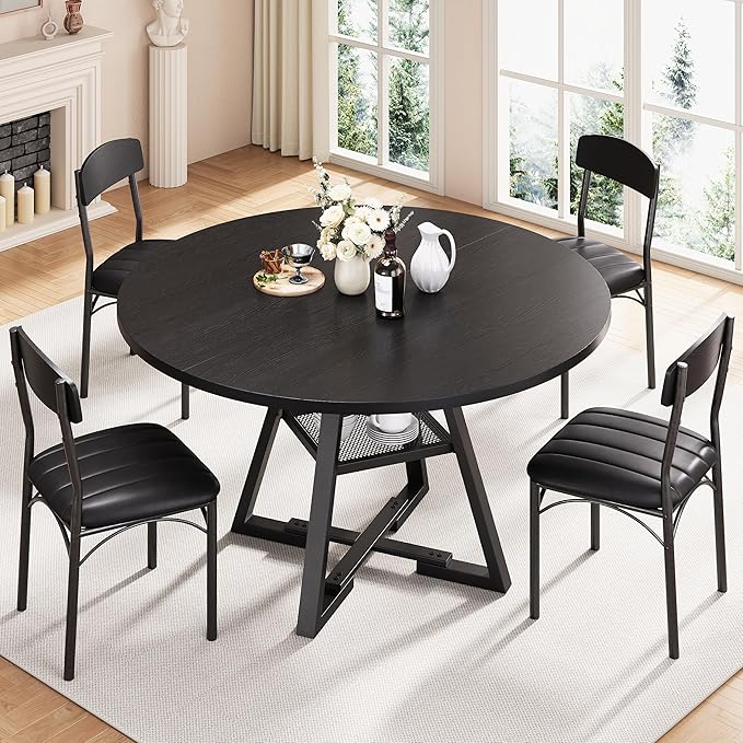 Round Dining Table Set for 4, Kitchen Table and Chairs for 4, Circle Table - Image 2