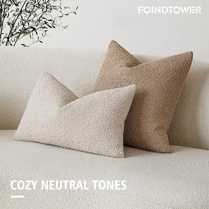 Foindtower Pack of 2 Textured Boucle Throw Pillow Covers Accent Solid Lumbar - Image 5
