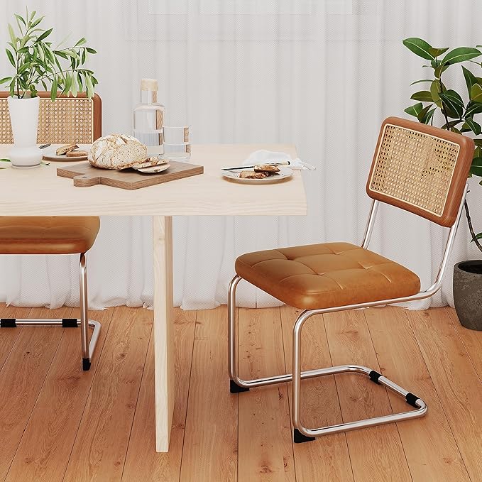 Rattan Dining Chairs Set of 2 Mid Century Modern Kitchen Chairs - Image 2