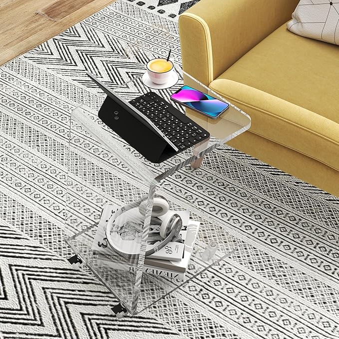 Modern Acrylic Side Table, Mobile C Shaped End Table - Image 3