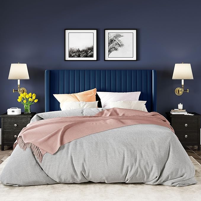Allewie Queen Size Velvet Bed Frame/Vertical Channel Tufted Wingback - Image 3