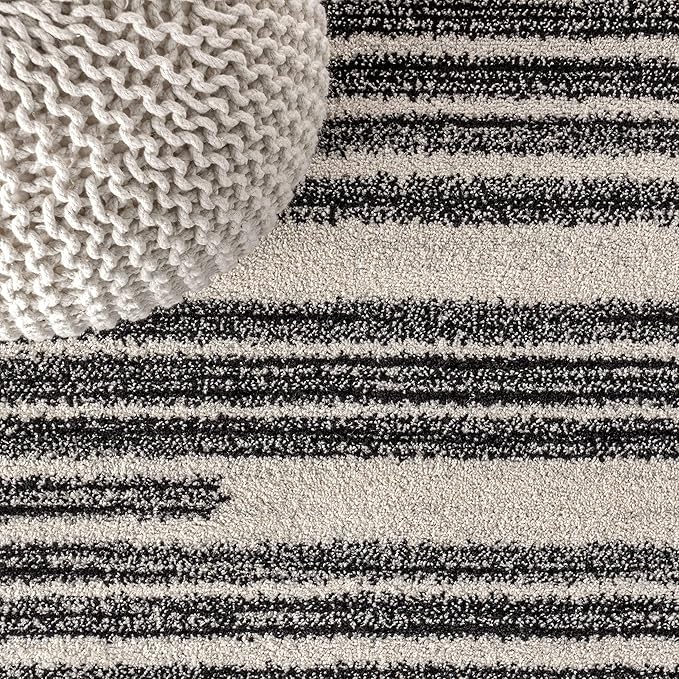 JONATHAN Y Khalil Modern Berber Stripe Cream/Black 6x6 Square Indoor Area Rug - Image 4