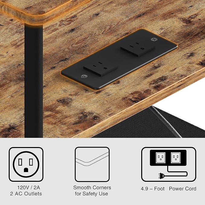 Small Side Table with Charging Station, Slim Nightstand with Outlet, Sofa - Image 7
