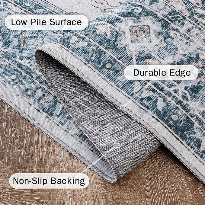 GENIMO Runner Rug 2'6''x8, Non Slip Vintage Hallway Runner Rugs, Low Pile - Image 7