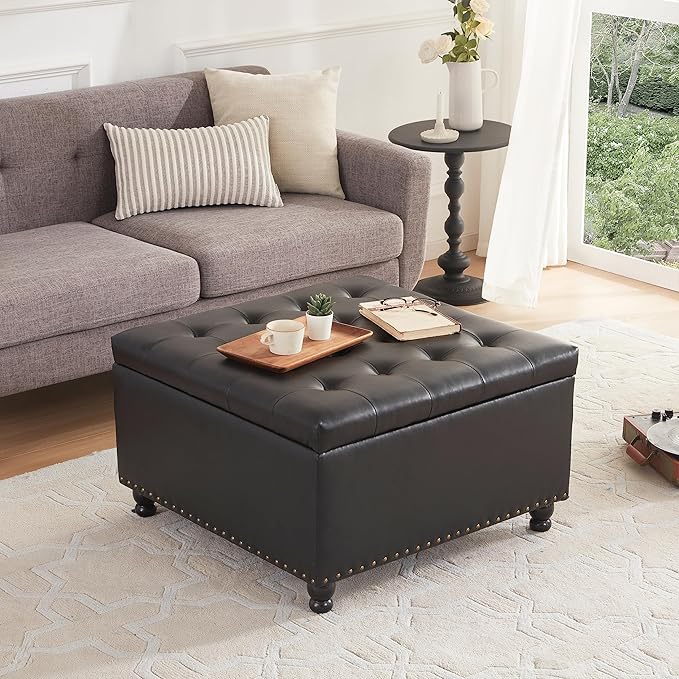 Tbfit Large Square Storage Ottoman Bench, Button Tufted Coffee Table, Oversized - Image 4