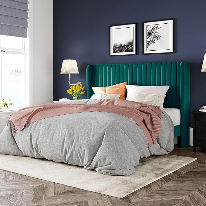 Allewie Full Size Bed Frame/Velvet Upholstered Platform Bed/Vertical Channel by Allewie