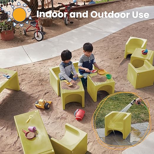 ECR4Kids Tri-Me Table and Cube Chair Set, Fern Green - Image 5
