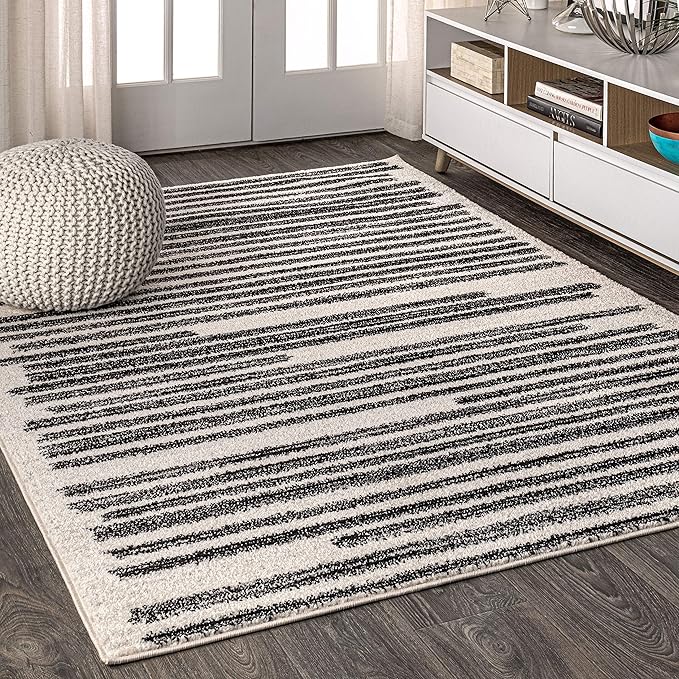 JONATHAN Y Khalil Modern Berber Stripe Cream/Black Indoor Area Rug, Contemporary by JONATHANY