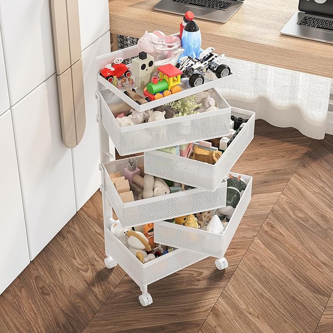 Fruit Basket for Kitchen No Assembly, Rolling Rotating Storage Cart, Bathroom - Image 7