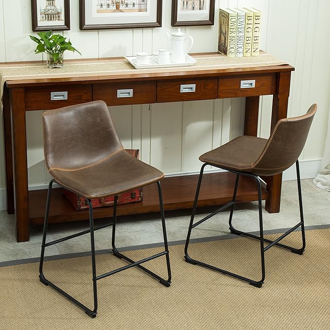 Roundhill Furniture Lotusville Vintage PU Leather Counter Height Stools - Image 5