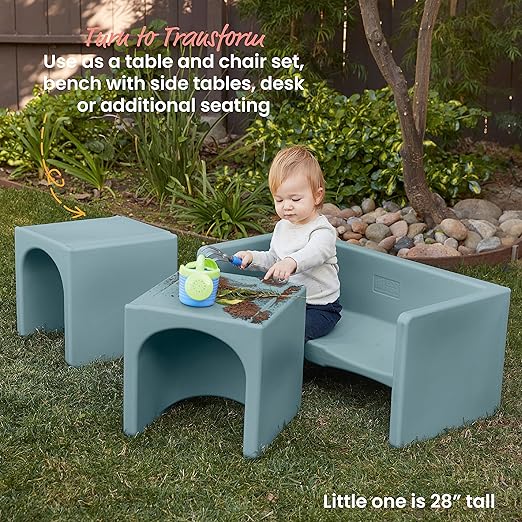 ECR4Kids Tri-Me Table and Cube Chair Set, Powder Blue - Image 4