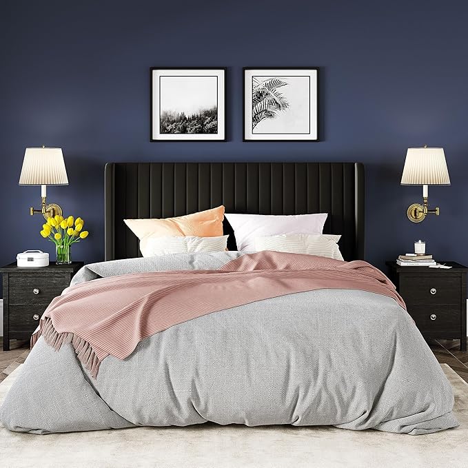 Allewie Full Size Velvet Bed Frame/Vertical Channel Tufted Wingback - Image 3