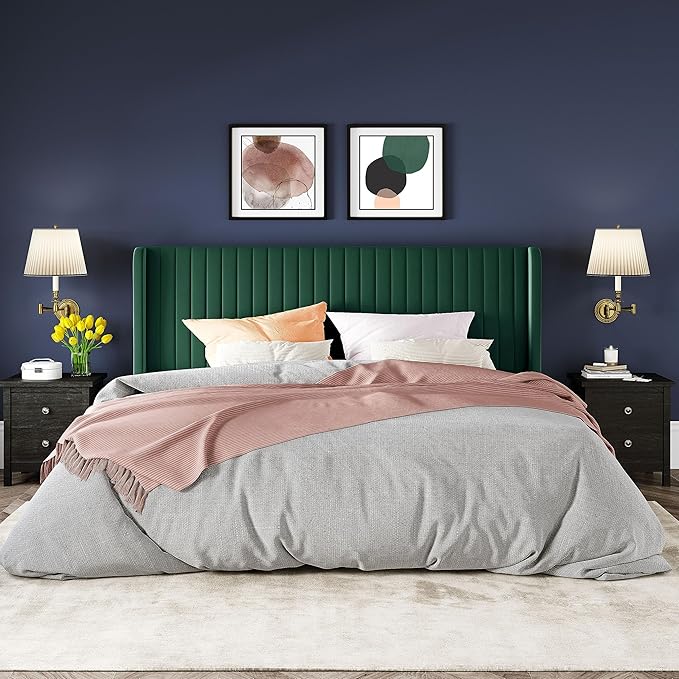 Allewie King Size Bed Frame/Velvet Upholstered Platform Bed/Vertical Channel - Image 3