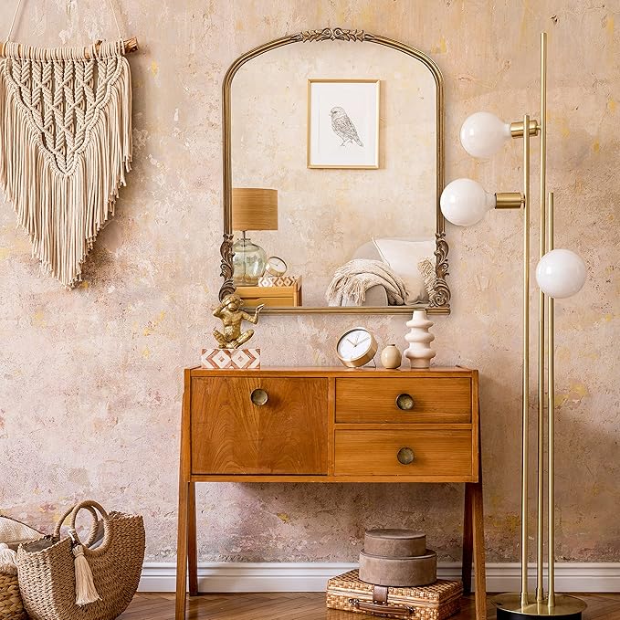 English Estate Carved Arch Wood Wall Mirror, Mirror - Image 2