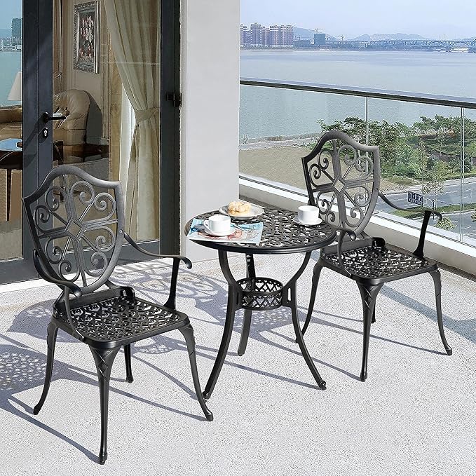 NUU GARDEN 3 Piece Outdoor Bistro Set All Weather Cast Aluminum Patio Set - Image 8