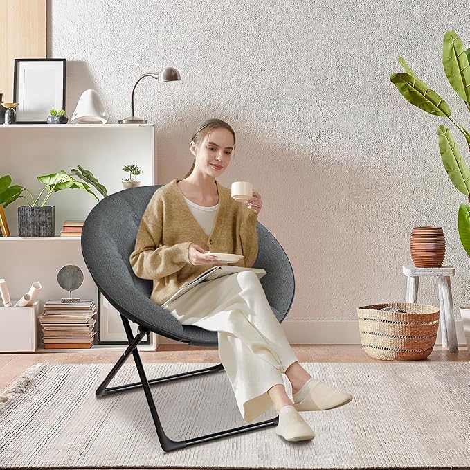 Comfy Saucer Chairs, Folding Reading Lounge Chair, Cozy Faux Fur Living Room - Image 2