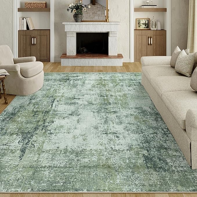 8x10 Washable Area Rug Dark Green Modern Neutral Abstract Living Room Bedroom - Image 5