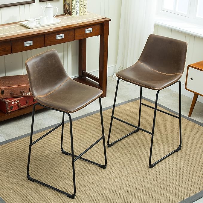 Roundhill Furniture Lotusville Vintage PU Leather Barstools, Antique Brown - Image 6