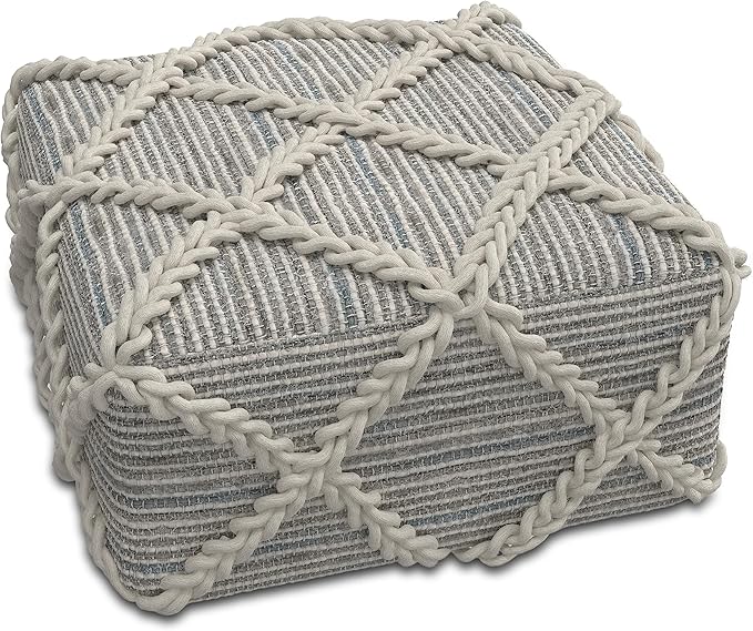 SIMPLIHOME Cowan Contemporary Square Pouf in Grey, Natural Handloom Woven - Image 4