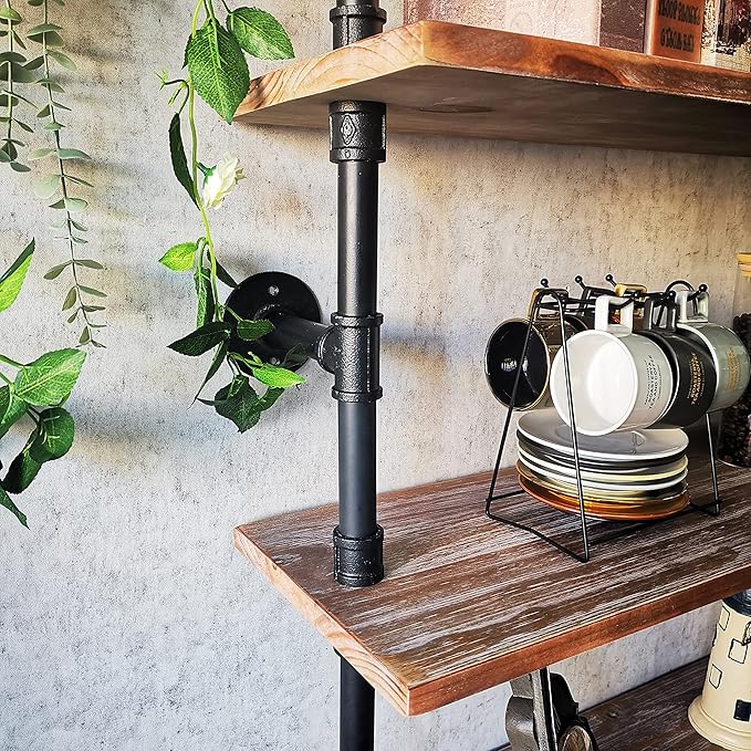 Industrial Ladder Pipe Shelf, Wall Mounted Wood Metal Bookshelf - Image 8