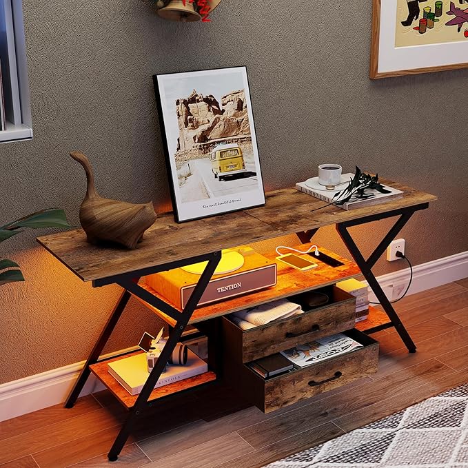 TV Stand with Power Outlet and LED Lights, Fits TVs up to 65”, 2 Fabric Drawers - Image 6