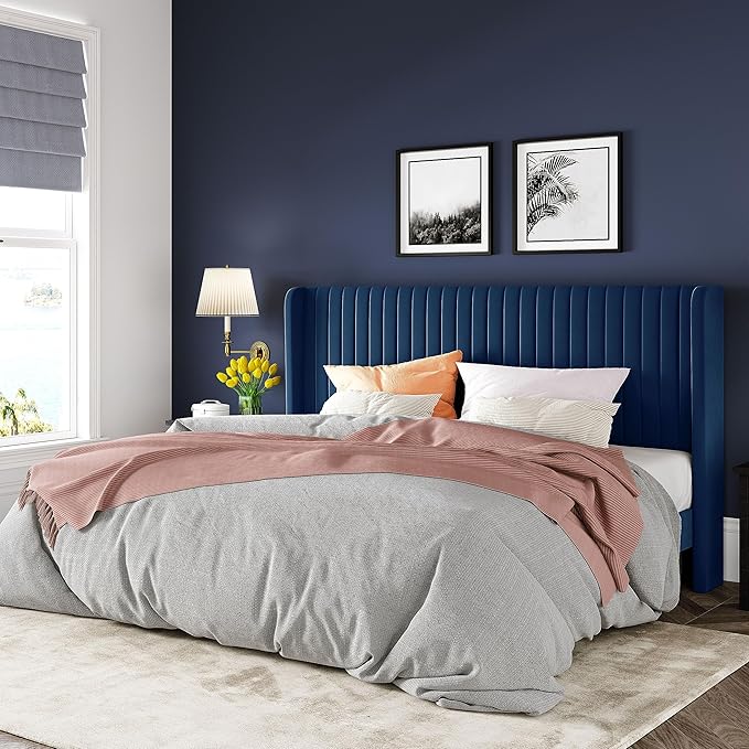 Allewie King Size Velvet Bed Frame/Vertical Channel Tufted Wingback by Allewie