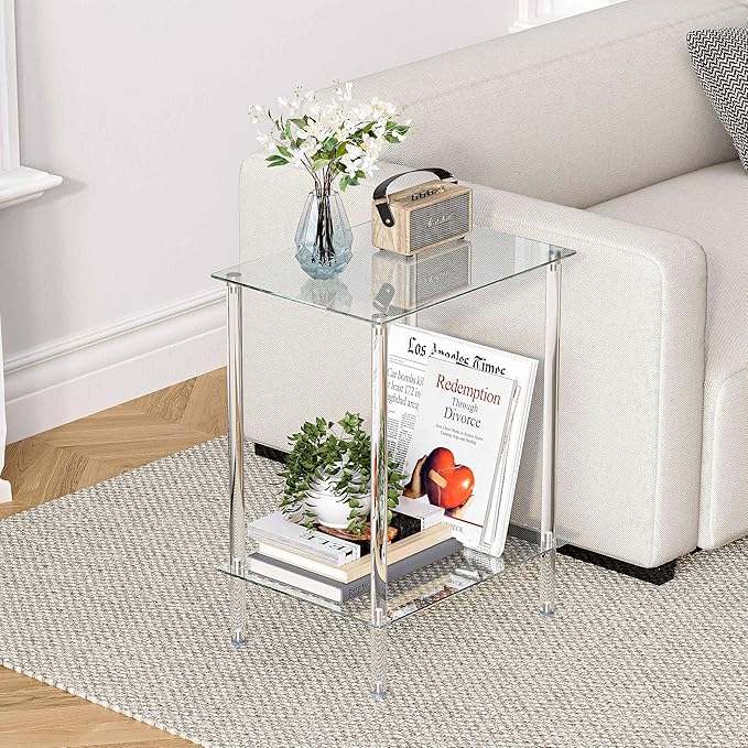 empered Glass Side Tables Set of 2 Acrylic End Table - Image 5