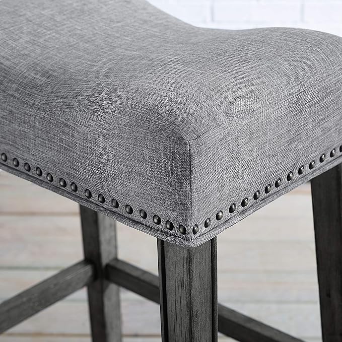 Roundhill Furniture Coco Upholstered Backless Saddle Seat Bar Stools 29" Height - Image 4