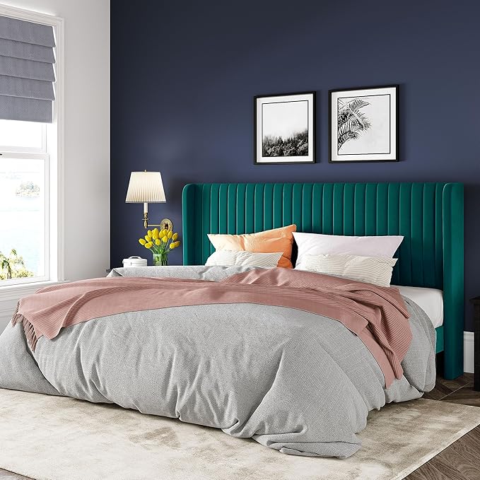 Allewie King Size Bed Frame/Velvet Upholstered Platform Bed/Vertical Channel by Allewie
