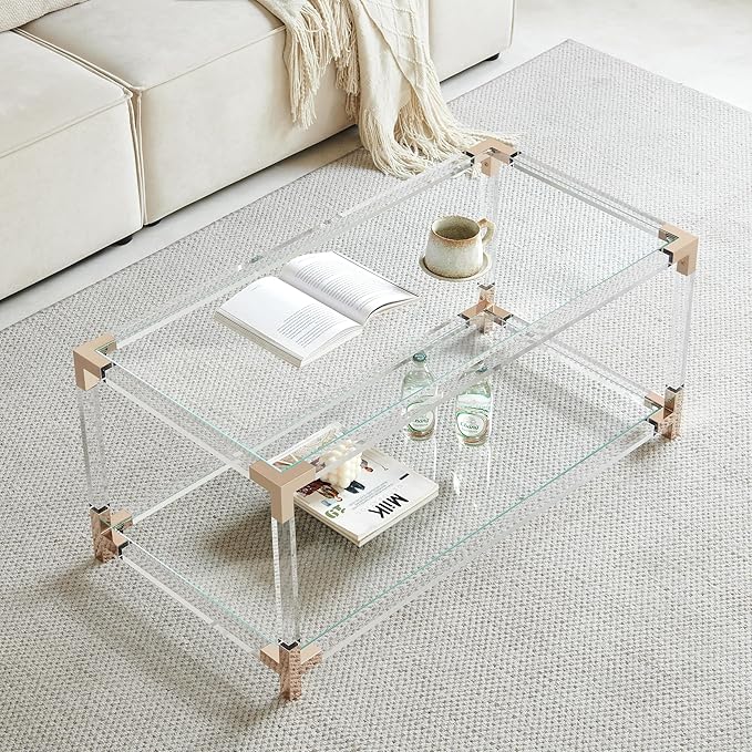 Saint Mossi Glass Coffee Table Living Room, Modern Double Layer Glass Living by SaintMossi