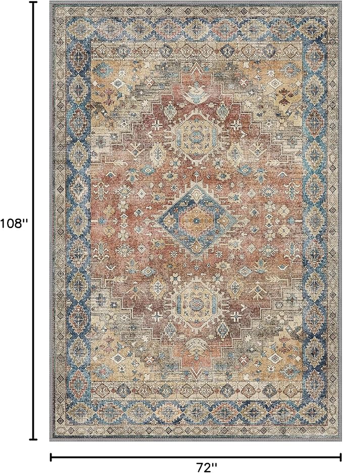 GENIMO 6x9 Area Rugs for Living Room, Machine Washable Non Slip Vintage Rugs - Image 2