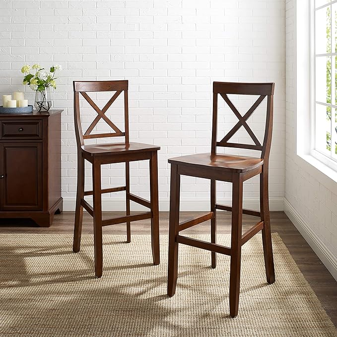 Crosley Furniture X-Back Wood Bar Stools Set of 2, Vintage Mahogany - Image 6