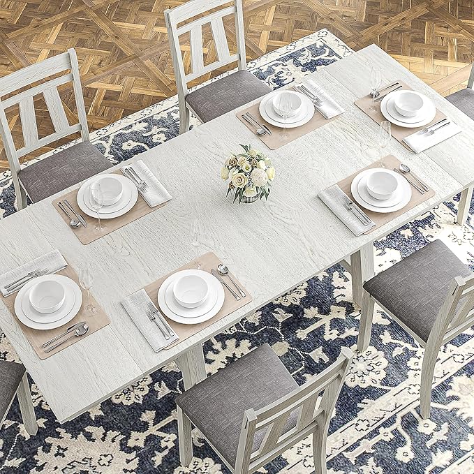 Wood Dining Table Set for 6, Modern Breakfast Dinette Kitchen Table - Image 4
