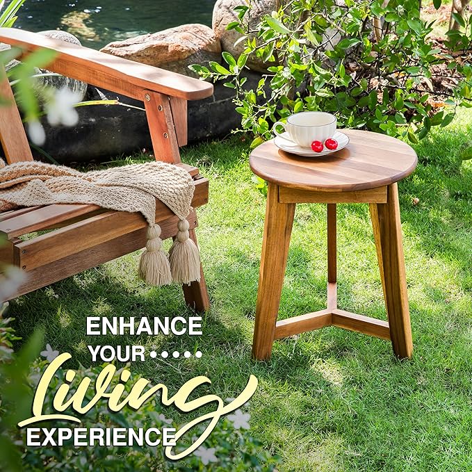 Round Side Table – Solid Acacia Wood End Table - Image 7